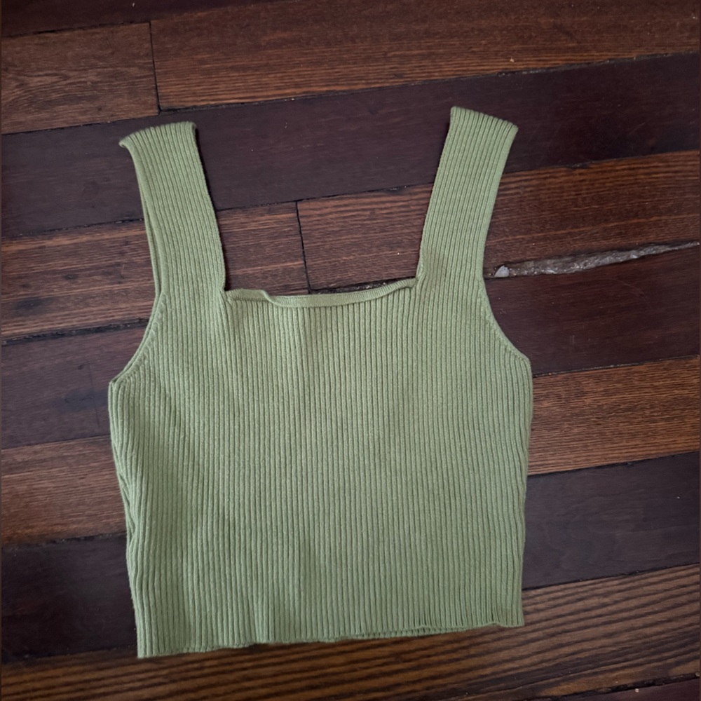 Green Ribbed Knit Tank Top